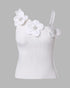 2 Pack Solid 3D Flower Tank Top Asymmetrical Neck Sleeveless Casual Ribbed Knit Camisole style6