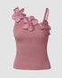 2 Pack Solid 3D Flower Tank Top Asymmetrical Neck Sleeveless Casual Ribbed Knit Camisole style6