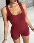 Ribbed U-Neck Yoga Romper Workout One Piece Seamless Tank Top Jumpsuit red