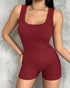 Ribbed U-Neck Yoga Romper Workout One Piece Seamless Tank Top Jumpsuit red