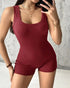 Ribbed U-Neck Yoga Romper Workout One Piece Seamless Tank Top Jumpsuit red