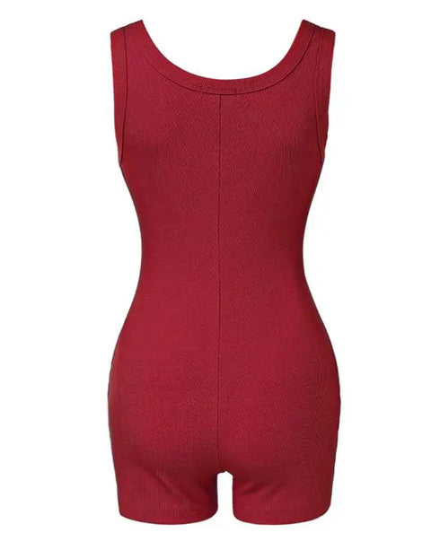 Ribbed U-Neck Yoga Romper Workout One Piece Seamless Tank Top Jumpsuit red