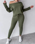 2 Piece Faith Geometric Print Outfit Long Sleeve Skew Neck Pullover Tops Stretchy Waist Pants Set Tracksuit green
