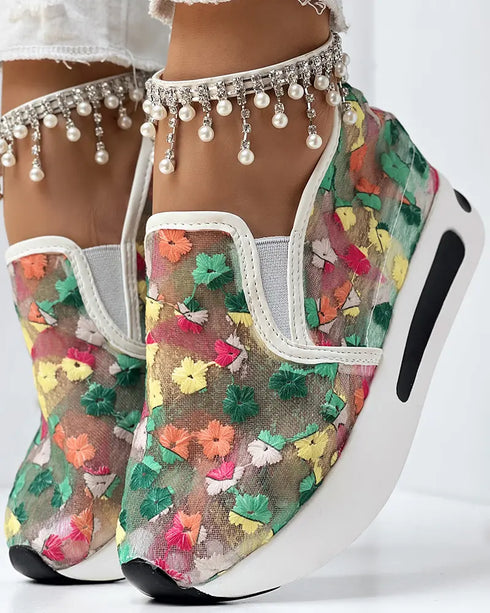 Casual Peep Toe Elastic Strap Slope Heel Sneaker green