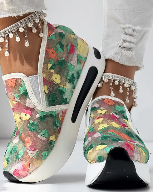 Casual Peep Toe Elastic Strap Slope Heel Sneaker green