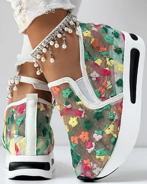 Casual Peep Toe Elastic Strap Slope Heel Sneaker green