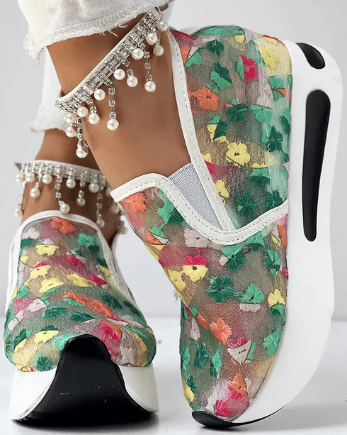 Casual Peep Toe Elastic Strap Slope Heel Sneaker green