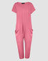 V-Neck High Stretch Tapered Drop-Crotch Casual Jumpsuit With Pockets pink