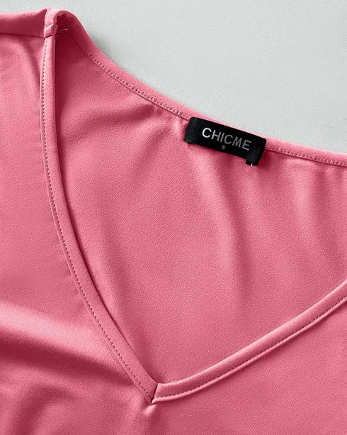 V-Neck High Stretch Tapered Drop-Crotch Casual Jumpsuit With Pockets pink