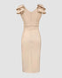 Bowknot Decor Deep V-Neck Sleeveless Slit Party Dress Ruched Zipper Back Slim Fit Midi Dress Apricot