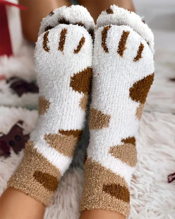 1Pair Fluffy Cozy Animal Stripe Fuzzy Socks style2