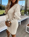 Puff Gigot Sleeve Buttoned Knit Bodycon Dress Apricot