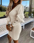 Puff Gigot Sleeve Buttoned Knit Bodycon Dress Apricot