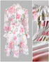 Floral Print Long Sleeve Lace Splicing Casual Cinched Waist Dress white