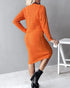 2 Piece Long Sleeve Cable Knit Sweater and V-Neck Slip Bodycon Midi Dress orange