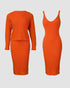 2 Piece Long Sleeve Cable Knit Sweater and V-Neck Slip Bodycon Midi Dress orange