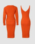 2 Piece Long Sleeve Cable Knit Sweater and V-Neck Slip Bodycon Midi Dress orange