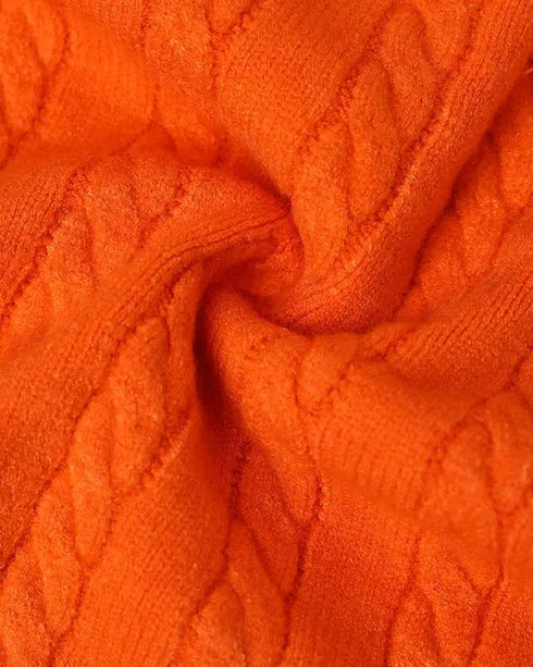 2 Piece Long Sleeve Cable Knit Sweater and V-Neck Slip Bodycon Midi Dress orange