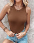 O-Neck Sleeveless Basic Slim Fit Skinny Tank Casual Top(Without Pads) coffee