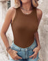 O-Neck Sleeveless Basic Slim Fit Skinny Tank Casual Top(Without Pads) coffee
