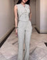 2 Pieces Outfit Sleeveless Button Front Buckle Design Vest and Casual High Waist Slim Fit Pants Set beige