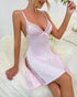 Lace Trim Adjustable straps Side Slit Bowknot Decor Modal Cami Sleep Dress pink