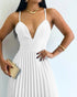 Deep V Neck Adjustable Spaghetti Straps Backless Pleated Dress Elegant Zipper Side Tie Back Maxi Dress white