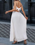 Deep V Neck Adjustable Spaghetti Straps Backless Pleated Dress Elegant Zipper Side Tie Back Maxi Dress white