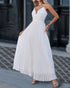 Deep V Neck Adjustable Spaghetti Straps Backless Pleated Dress Elegant Zipper Side Tie Back Maxi Dress white