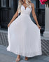 Deep V Neck Adjustable Spaghetti Straps Backless Pleated Dress Elegant Zipper Side Tie Back Maxi Dress white