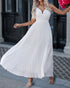 Deep V Neck Adjustable Spaghetti Straps Backless Pleated Dress Elegant Zipper Side Tie Back Maxi Dress white