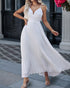Deep V Neck Adjustable Spaghetti Straps Backless Pleated Dress Elegant Zipper Side Tie Back Maxi Dress white