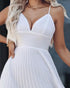 Deep V Neck Adjustable Spaghetti Straps Backless Pleated Dress Elegant Zipper Side Tie Back Maxi Dress white