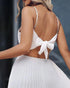 Deep V Neck Adjustable Spaghetti Straps Backless Pleated Dress Elegant Zipper Side Tie Back Maxi Dress white