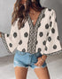 Floral Print V Neck Long Sleeve Blouse Casual Loose Fit Top Apricot