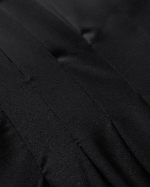 Deep V-Neck Ruched Three Quarters Sleeve Backless Overalls Casual Waist-Gathered Tied Detail Jumpsuit without Belt black