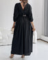 Deep V-Neck Ruched Three Quarters Sleeve Backless Overalls Casual Waist-Gathered Tied Detail Jumpsuit without Belt black