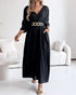 Deep V-Neck Ruched Three Quarters Sleeve Backless Overalls Casual Waist-Gathered Tied Detail Jumpsuit without Belt black