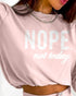 2 Pieces Outfit NOPE. not today Slogan Print Long Sleeve Stretchy Hem Crop Top and Casual Contrast Paneled Drawstring Elastic Waist Slit Back Skirt Set pink
