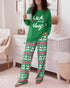 2 Pieces Outfit Plaid Print Pocket Design Long Sleeve Drop Shoulder Top and Plaid Print Elastic Waist Wide Leg Pants Set Casual Pajamas Set green