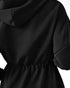 Long Sleeve Waist Drawstring Hooded Coat Casual Loose Fit Cardigan Jacket with Pockets black
