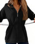 Long Sleeve Waist Drawstring Hooded Coat Casual Loose Fit Cardigan Jacket with Pockets black