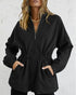 Long Sleeve Waist Drawstring Hooded Coat Casual Loose Fit Cardigan Jacket with Pockets black