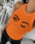 Eyelash Print Casual Tank Top orange