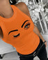Eyelash Print Casual Tank Top orange