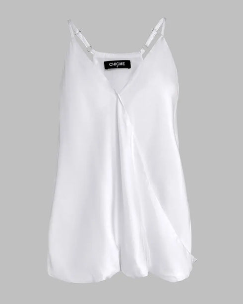 Jacquard Polka Dot Webbing Patch Criss Cross Tank Casual Loose Fit Sleeveless Top white