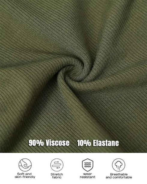 ChicMe Built-in Bra U-Neck Long Sleeve Ribbed Top Army green