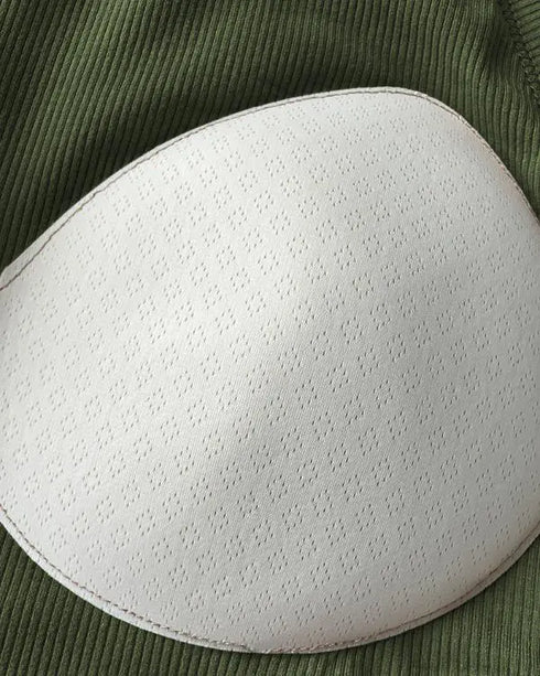 ChicMe Built-in Bra U-Neck Long Sleeve Ribbed Top Army green