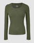 ChicMe Built-in Bra U-Neck Long Sleeve Ribbed Top Army green