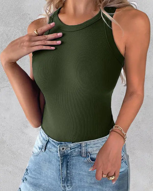 3-Pack Knit Round Neck Thick Strap Racerback Tank Tops(Without Pads) style2